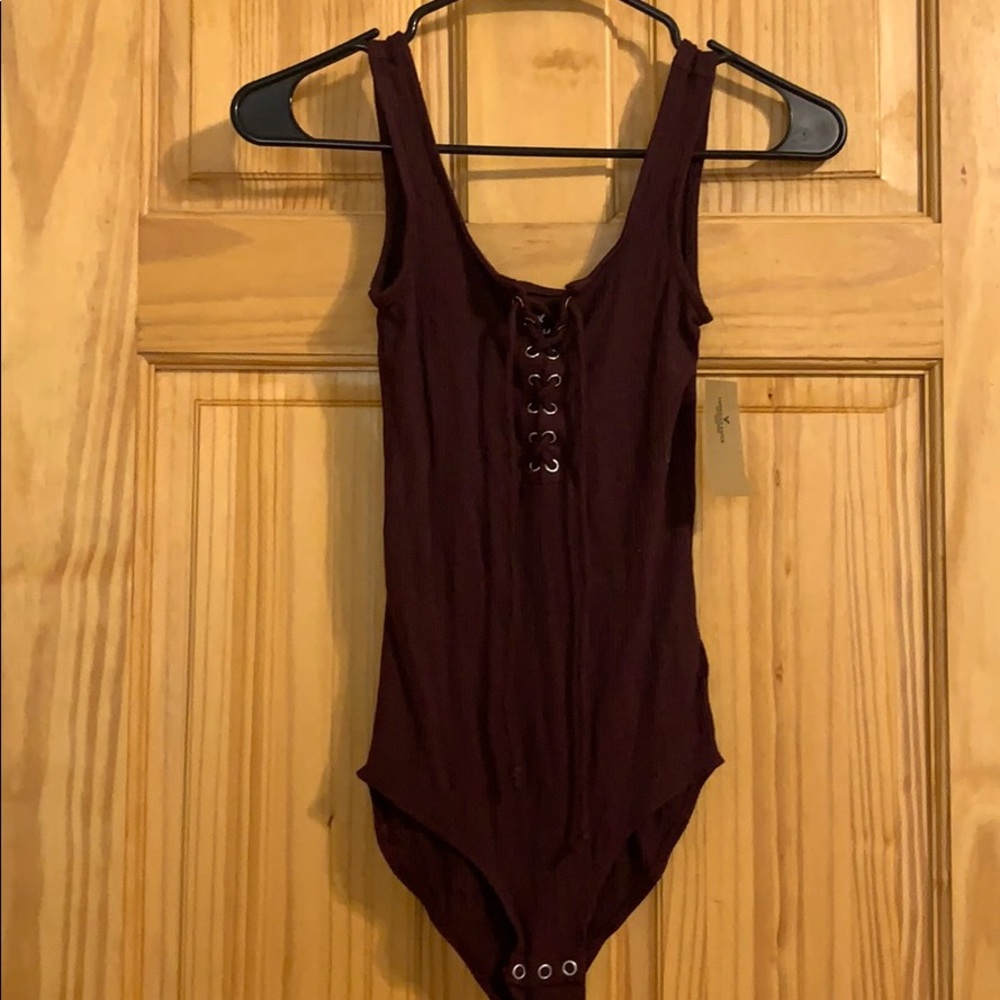 American Eagle Lace-up ribbed bodysuit